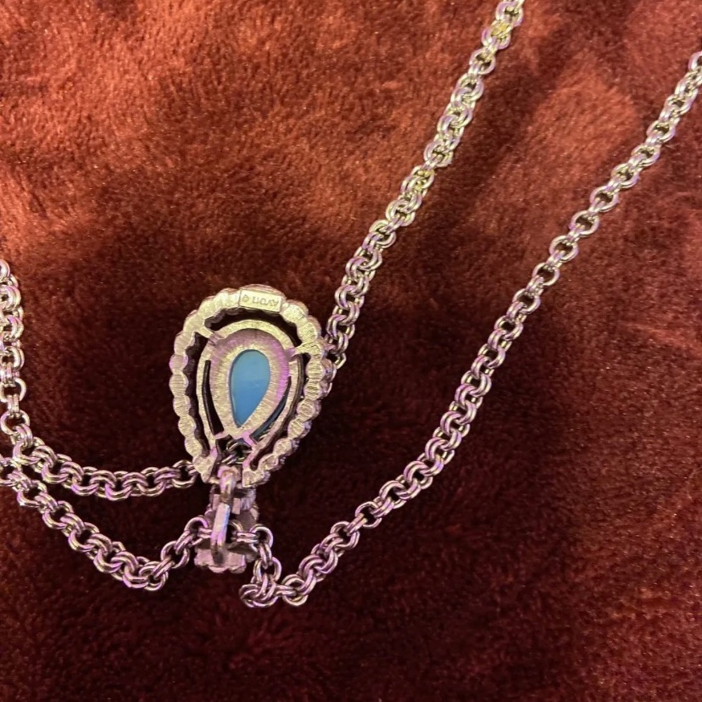 VINTAGE AVON TURQUOISE TEARDROP NECKLACE 1972 SILVER CHAIN NEW IN BOX - Picture 3 of 6